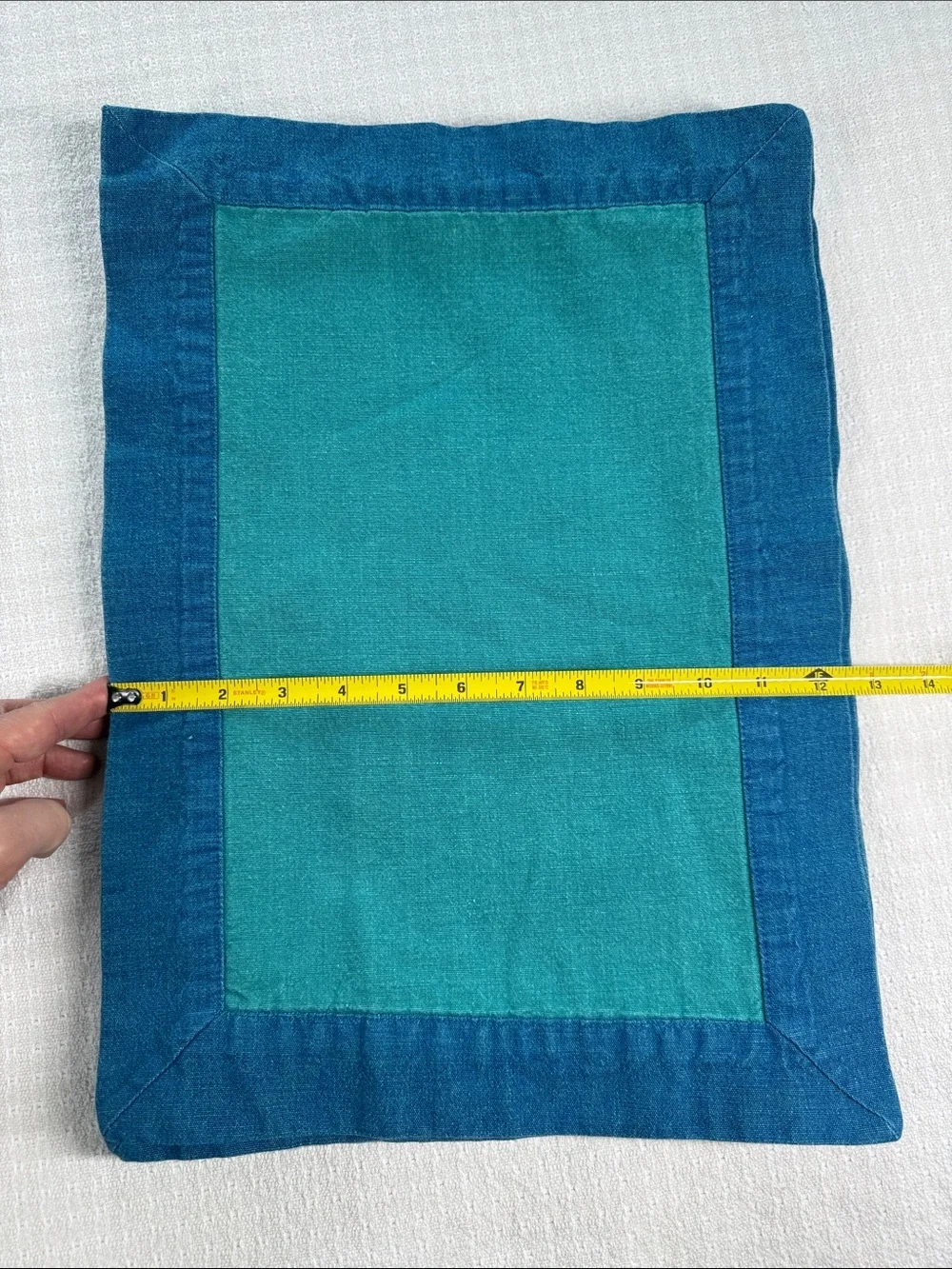 Blue and teal color block placemats with blue napkins 100% cotton made in India